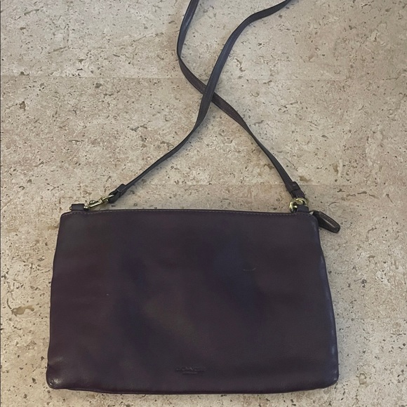Elegant Coach Dark Plum Leather Cross-Body Bag - Picture 2 of 5